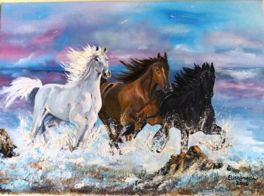 „Caii,in galop,la tarmul marii”,pictura ulei/panza