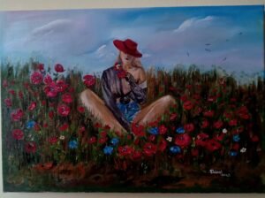 „Melancolie in mijlocul macilor”pictura ulei/panza
