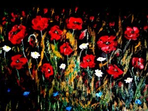 „Flori de camp, in noapte”, pictura in ulei/panza