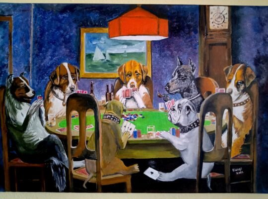 „Trisorii jucand poker”, pictura ulei, panza
